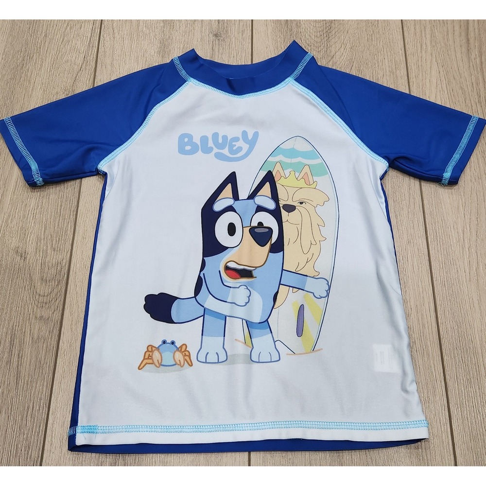 Kids Bluey Rash Guard Swim Shirt Short Sleeve Surf Top Size 4T‎
